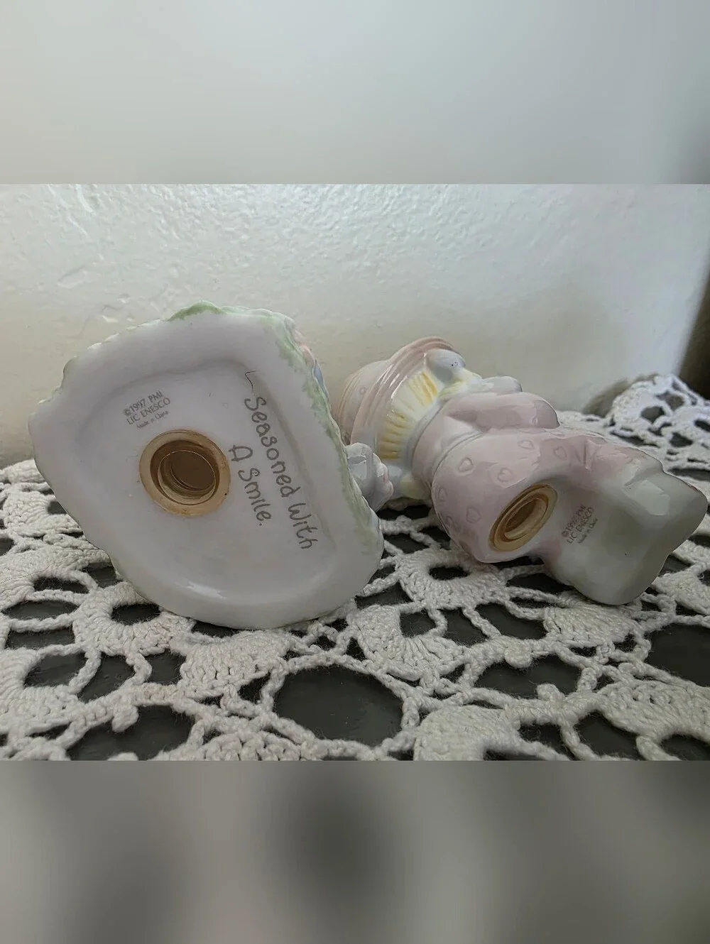 Enesco Pastel Pink and Cream Ceramic Girl Figurine with Bunny